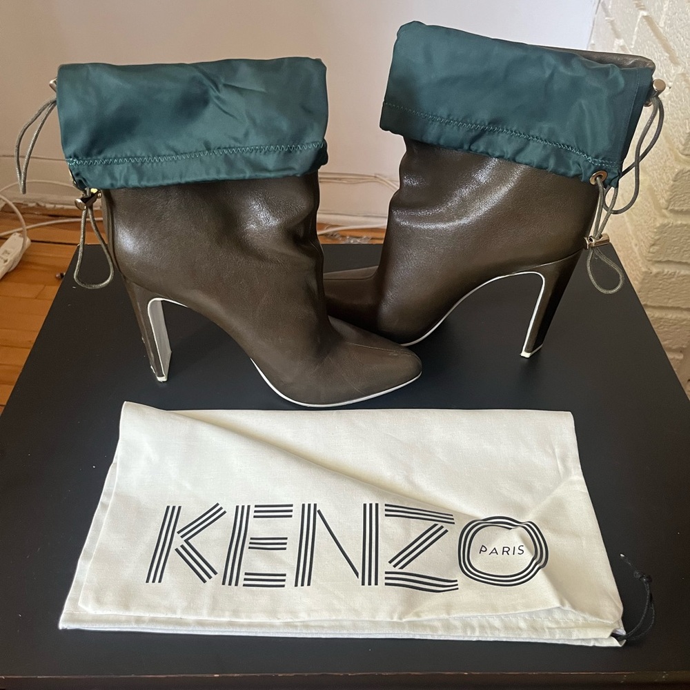 Kenzo Dark Brown and Teal Heeled Boots